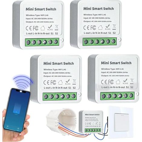 4 modules d'interrupteur intelligents 2 voies - Interrupteur WIFI DIY Compatible avec l'application Tuya, Alexa et Google Home, interrupteur connecté Conducteur neutre nécessaire (1/5)