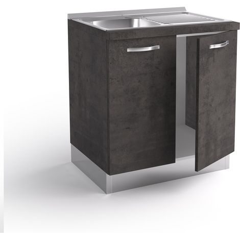 Base fregadero de cocina 80x60x84 cm en madera color lava con fregadero de acero inoxidable y dos puertas - Massa (1/4)