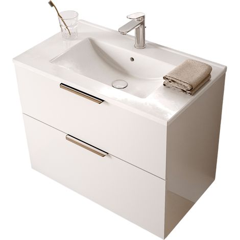 BERNSTEIN - Mobiletto bagno bianco lucido 80x46x62cm (LxPxA) 2 cassetti, maniglie cromate - TIM80	Bianco lucido, cromo