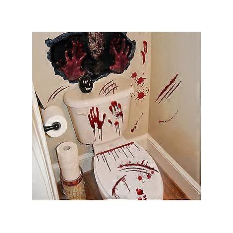 Décoration de toilettes d'Halloween SZTXJ, thème horreur, décoration effrayante, décoration de toilettes pas chère (1/4)