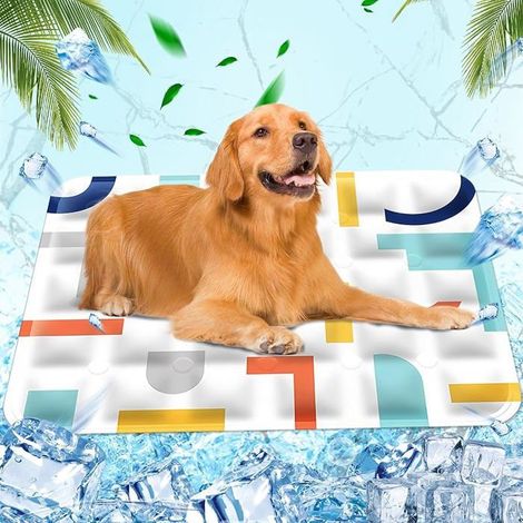 Kühlmatte für Hunde, selbstkühlende Hundematte mit Wasserfüllung, weißes Streifendesign - XL-Größe 60x90cm STUBENREINHEITSTRAINING