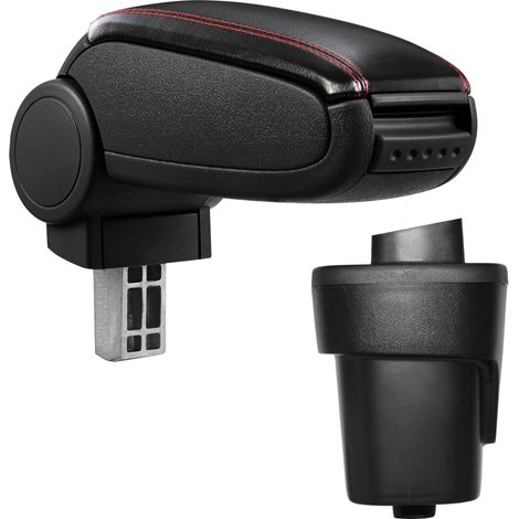 [pro.tec] Bracciolo centrale - Poggiabraccio con vano portaoggetti - imbottito - in similpelle - nero con cucitura rossa - Opel Karl (1/5)