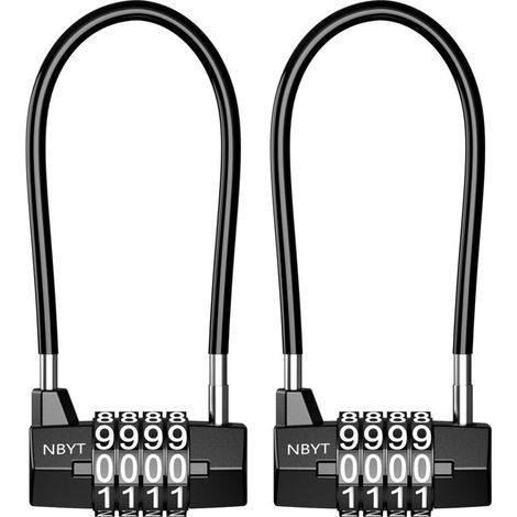 Combination Padlock, 4-Digit Combination Lock, Long Shackle Padlock, Small Number 5mm Wide Outdoor Code Lock, Luggage Cable Lock for Garage, Gym, 2PCS (1/5)