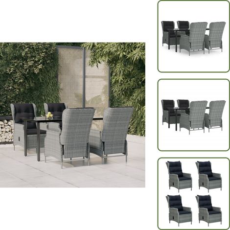 Rattan PE - vidaXL Set da Pranzo da Giardino 5 pz Grigio Chiaro in Polyrattan - Acciaio verniciato
