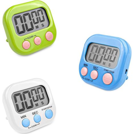 Temporizador magnético de cocina con 3 colores, cronómetro con pantalla LCD grande, cronómetro digital y alarma, temporizador de cuenta regresiva para cocina, cocinar, ducha, deportes (1/5)