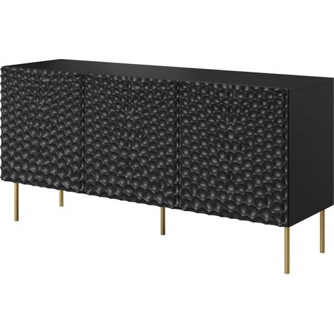 Cassettiera HOLE da 152 cm con frontale fresato, pannello in MDF, tre ante nere opache