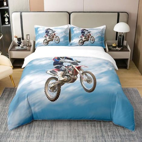 Housse de Couette Vélo Tout-Terrain Garçon Ado, Parure de Lit 240x260 Motocross, Ensemble de Literie Sport Extrême, Couvre Lit Moto (1/4)
