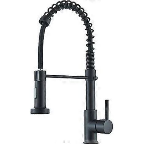 Robinet mitigeur de cuisine noir pivotant à 360°, bec haut en laiton, douchette extensible avec 2 jets pour évier