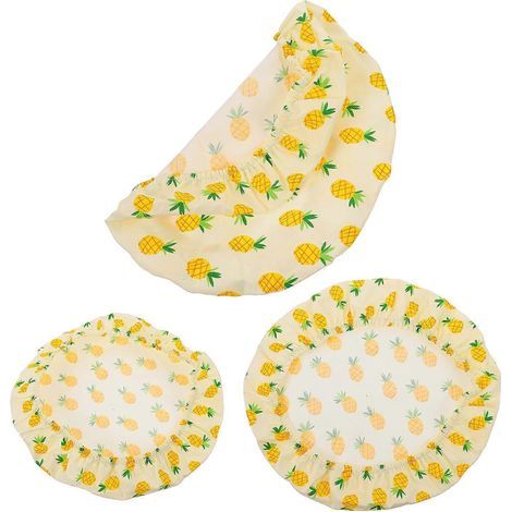Set mit 3 Futternapfdeckeln und elastischen Baumwolltüchern zur Aufbewahrung von Lebensmitteln (Ananas) – 24 x 24 x 0,2 cm (1/4)