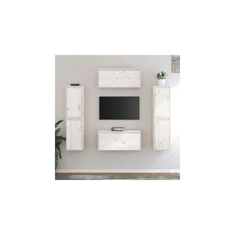 Meubles TV 6 pcs Blanc Bois massif de pin (1/5)