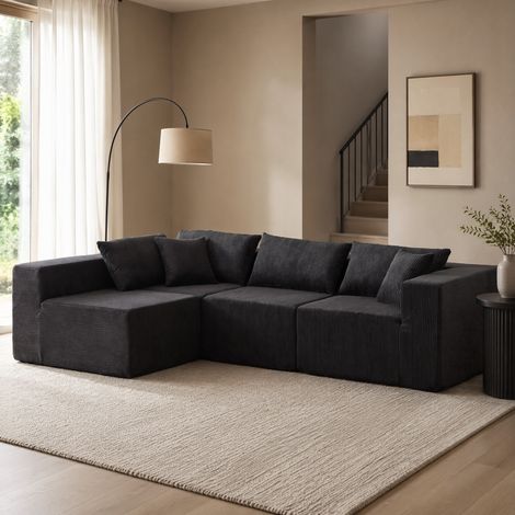 Modulares L-Form Sofa aus Cord Schwarz 4-teilig OKMYHOME (1/5)