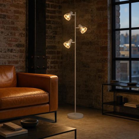 Lampada da terra, faretti orientabili, interruttore a pedale, colore sabbia, vetro, H 154 cm (1/5)