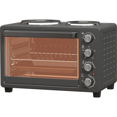 Four grille-pain 28 L, four compact pour la cuisson et le grillage, four électrique avec plaque de cuisson et grille, 2 600 W, noir