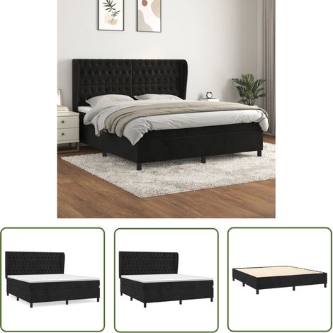 The Living Store Sommier à lattes de lit et matelas Noir 160x200 cm Velours - Lit Tapissier - Lit Velours - Lit Double - Literie - Chambre À Coucher (1/5)
