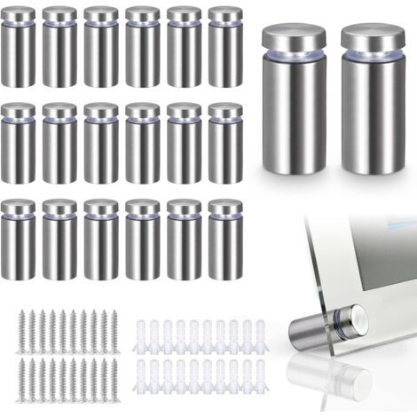 20 Pcs Entretoise de Verre,Support Mural en Acier Inoxydable pour Clous Publicitaires,pour Plaques et Présentoirs de Signe (Argent)
