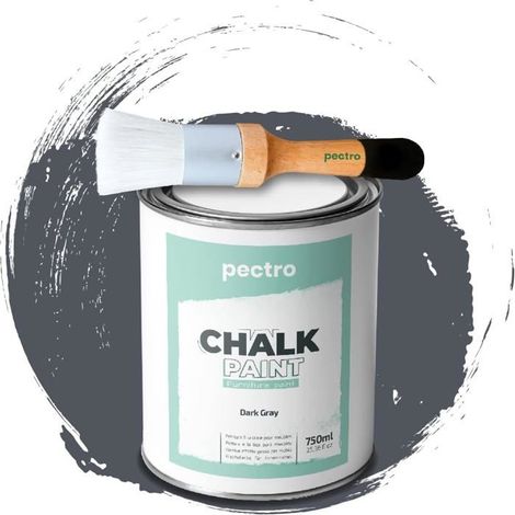 Pintura a la tiza - PECTRO - GRIS OSCURO - 750ml - Brocha de madera - Acabado mate