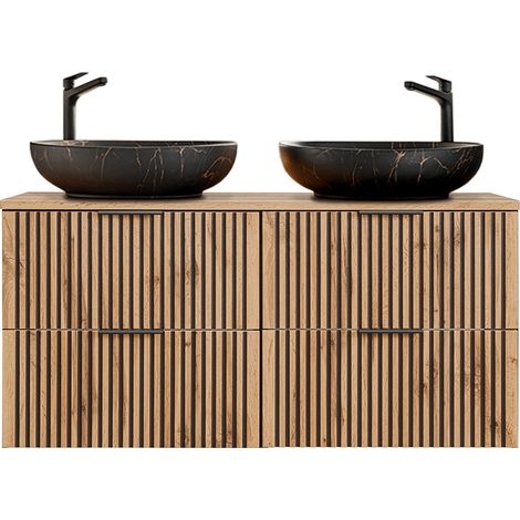 Mueble doble lavabo 120cm Gaia Madera y Negro - Lavabo Negro (1/4)