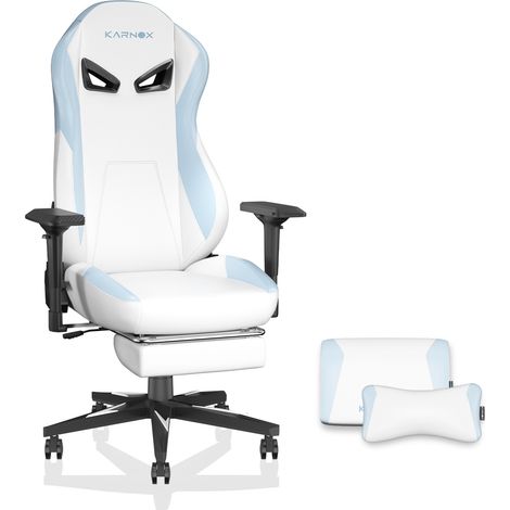 Silla gaming ergonómica KORNOX de PU con reposapiés, respaldo alto, blanca y azul (1/5)