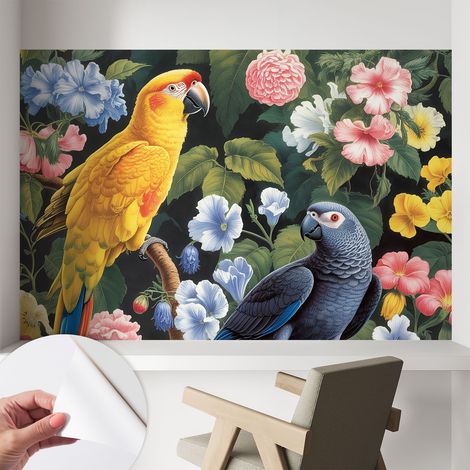 Papier peint adhésif décoratif pour salon chambre et cuisine Facile à poser avec colle Oiseaux exotiques 104x70 cm (1/5)
