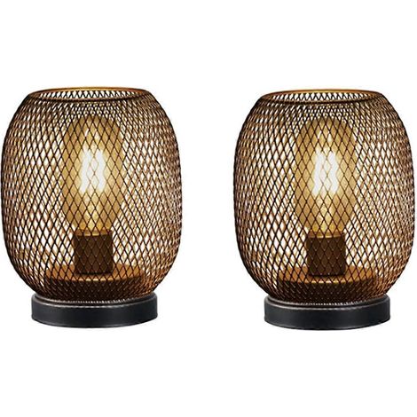Lot de 2 lampes de table rondes en métal avec cage, lanternes LED sans fil à piles, idéales pour les mariages, les fêtes et la décoration intérieure. (1/5)