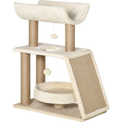 Albero Tiragraffi 60x30x76 cm con Cucce e Pannello in Sisal Marrone Chiaro (1/5)