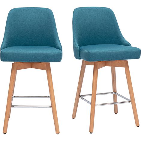 Tabourets de bar scandinaves pivotants 360° en tissu bleu canard et bois hêtre massif H65 cm (lot de 2) HASTA (1/5)