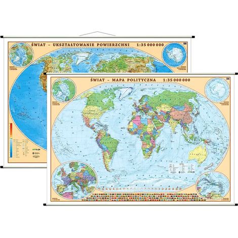 Mapa mundial a escala 1:35.000.000. Mapa mural a doble cara. Información política y geográfica. Edición 2024. (1/4)