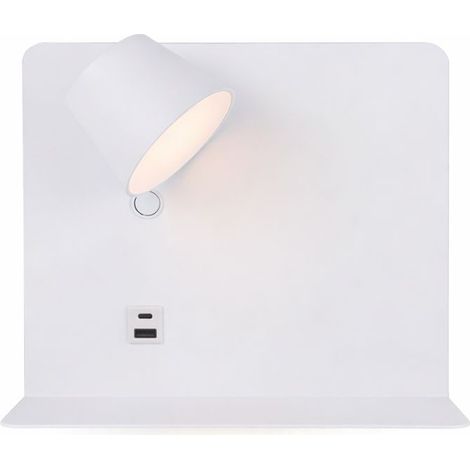 Applique murale LED blanche orientable avec USB et type C 28x27 cm