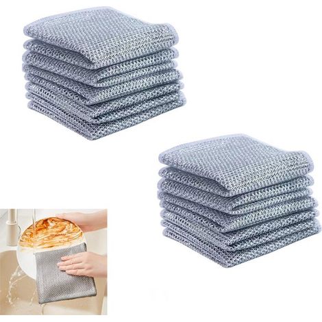 Set di 10 panni per la pulizia della cucina, in rete metallica, multifunzionali, adatti per la pulizia a secco e a umido, a doppio strato, riutilizzabili. (1/5)