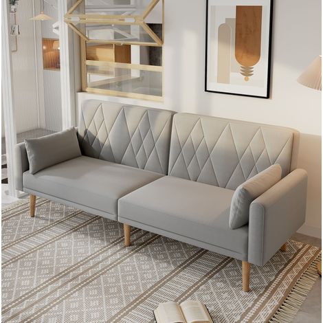 Divano letto 2 posti in velluto grigio 180x75x82 cm con schienali indipendenti regolabili (1/5)
