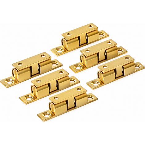 Loqueteau à Double Bille en Laiton 42 mm, Loquet à Bille pour Meuble, Armoire et Placard, Fermeture avec Vis Incluses, Lot de 6 Pièces