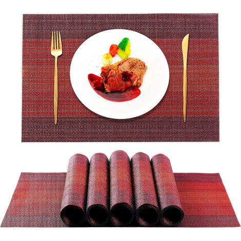 Sets de table pour salle à manger, lot de 6, en tissu lavable, résistant à la chaleur, antidérapant, en PVC imperméable, tissés Winyl, pour la maison, la cuisine, le restaurant et les fêtes de Noël. (1/5)