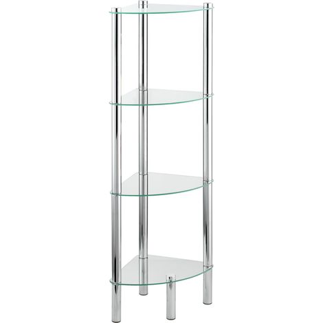 Wenko – Étagère d'angle en verre de sécurité 4 niveaux – Structure en acier inoxydable chromé – Rangement optimisé pour salle de bain