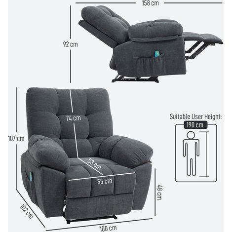 Fauteuil de relaxation massant avec 8 points de vibration, repose-pied réglable, gris HAVRYA (1/3)