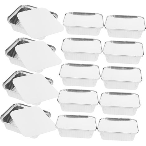 50 récipients en aluminium avec couvercles, résistants aux hautes températures pour la cuisson au four et à la friteuse à air. (1/5)