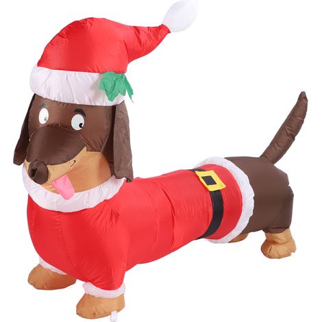 Teckel gonflable de 1,5 mètre, lumineux, en fibre de polyester, idéal pour la décoration de Noël (prise US 100-240 V). (1/5)