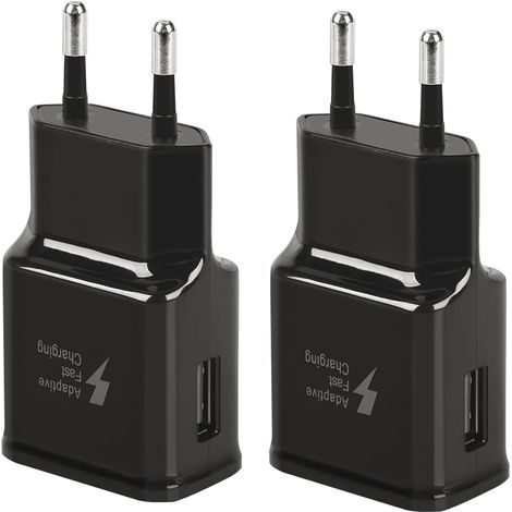 Lot de 2 Adaptateurs de Prise de Chargeur d'alimentation USB 5V-2A Chargeur Rapide Universel pour iPhone 12/11/X 8/7/6, Samsung Galaxy S22 S21 S20 S10 S5 S6 S7 S8 S9/Edge/Plus/Active, Note 5/8/ 9/10 (1/5)