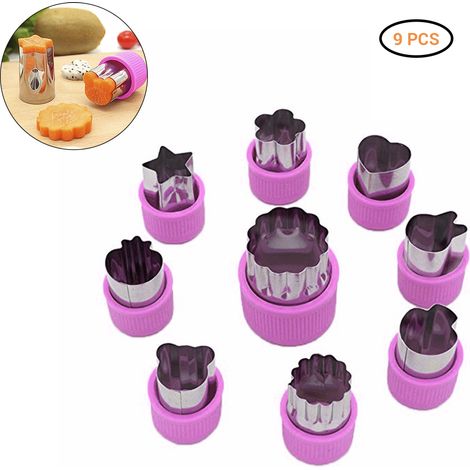 Lot de 9 emporte-pièces fleurs et dessins animés pour fruits, légumes, biscuits, gâteaux et pâte à sucre (1/5)