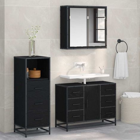 vidaXL Bathroom Furniture Set 3 pcs Black Oak Engineered Wood (1/5)