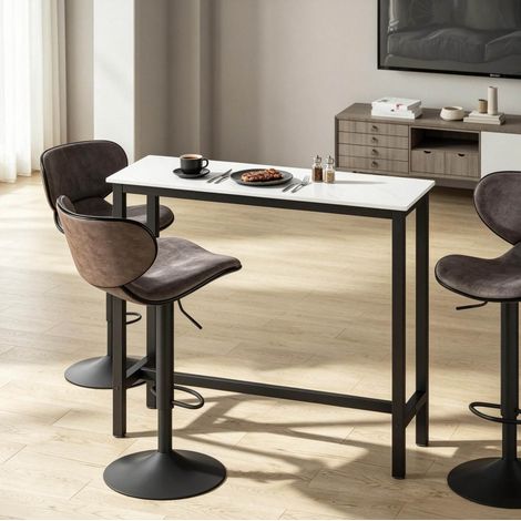 Bartisch 120x40x100 cm aus Stahl und E1-Spanplatte, schwarz mit weißer Marmoroptik – MEUBLIV (1/5)