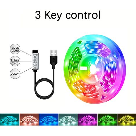 (3 boutons, 9,84 pi - 3 m) Bande lumineuse LED RGB flexible, adaptée à la décoration de la chambre et au rétroéclairage de la télévision. (1/4)