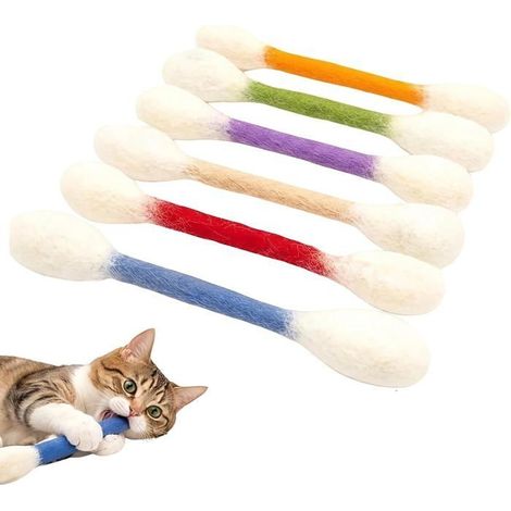 Lot de 6 jouets géants Q-Tip pour chat avec herbe à chat, bâtons à mâcher en feutre durable, jouet interactif pour chat d'intérieur (1/4)