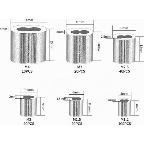 Aluminium Double End Sleeves Cable M1.2-M4 (1/4)