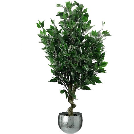 110cm Artificial Evergreen Twist Ficus Tree Silver Curve Planter (1/5)