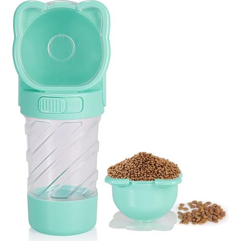 Portable dog water bottle, 350ml travel bottle with dog waste bag, BPA-free water bottle for dogs, cats, walking, hiking (green) (1/5)