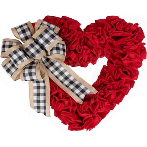 Guirlande Cœur - Tissu Rouge - 40 cm - Ruban Échiquier Noir et Blanc - Décoration Porte Mur Fenêtre - Saint-Valentin (1/5)