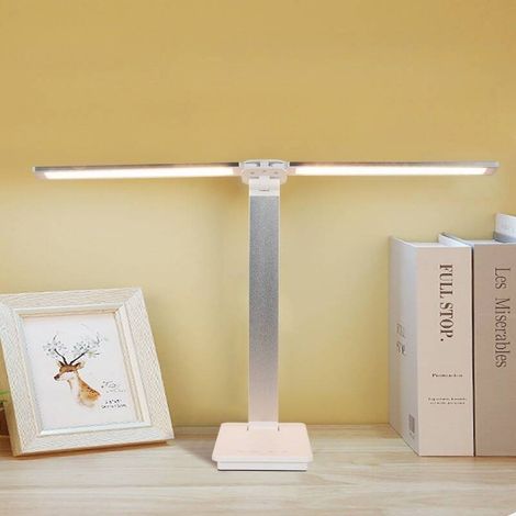 Lámpara de escritorio LED con regulador táctil, fuente de alimentación USB y cable.