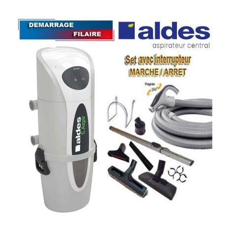 Centrale ALDES C.Axpir® Dynamic, Garantie 2 ans, (jusqu'à 500 M²) + Set inter 9 M + 8 accessoires + Kit de nettoyage micro offert
