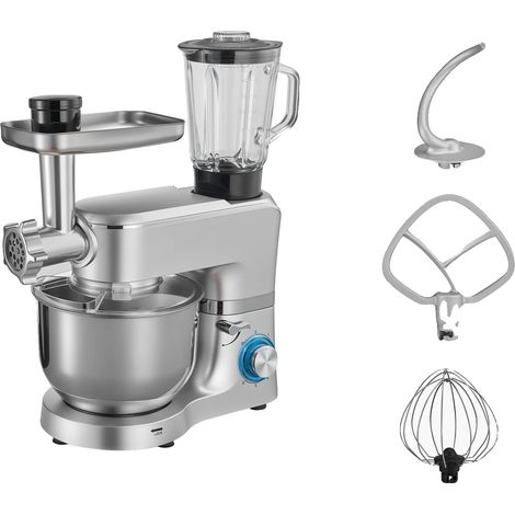 Robot de cuisine, contrôle à 6 vitesses, bol en acier inoxydable, 6L Argenté (1/2)