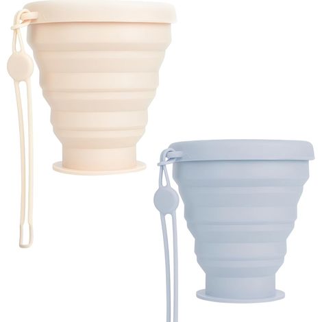 2pcs Gobelet Pliable pour Enfants, Tasse Empilable, Gobelets de voyage pliables avec couvercle hermétique, ensemble de gobelets